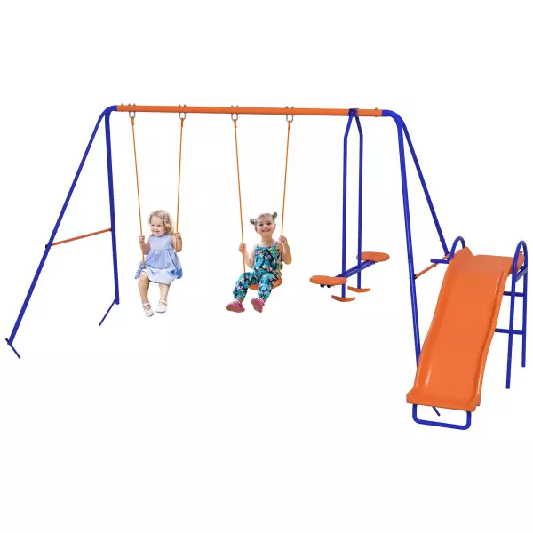 Columpio Infantil 4 en 1 Columpio para Niños con 2 Columpios Individuales 1 Columpio del Planeador 1 Tobogán Multicolor