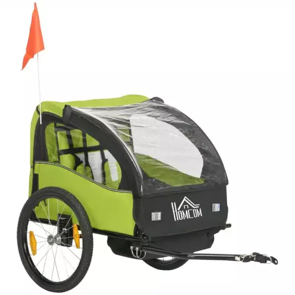Remolque de Bicicleta para Niños +18 Meses con Cinturón de Seguridad Sistema de Amortiguador 140x88x90 cm Verde varga 40 kg