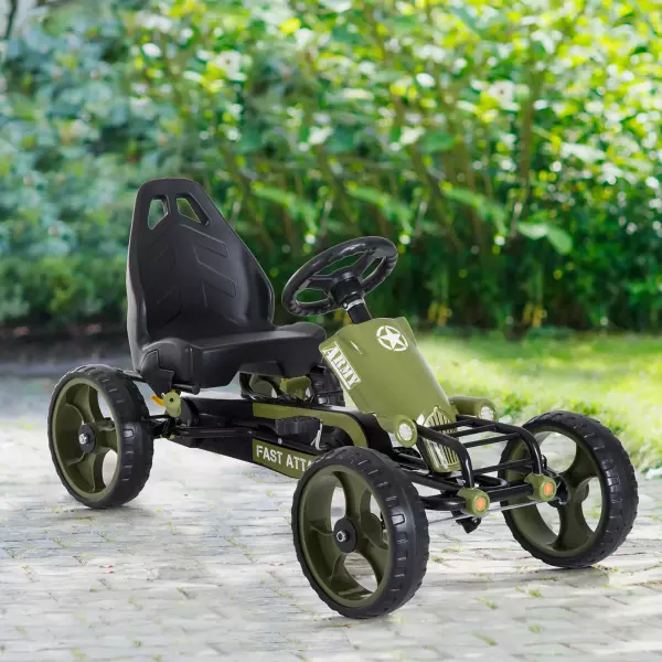 Go-Kart a Pedales para Niños de +3 Años Coche de Pedales con Embrague Freno Asiento Ajustable Carga Máx. 35 kg 105x54x61 cm Verde