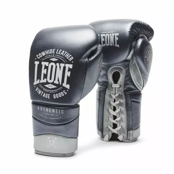GN116L Guantes de Boxeo Leone 1947 “Authentic 2” gris/BLANCO MARFIL CON CORDON