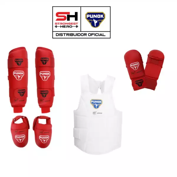 PACK GUANTILLAS + ESPINILLERAS PUNOK COLOR ROJO + PETO