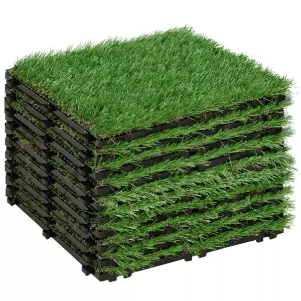 10 Baldosas de Césped Artificial 30x30 cm con Altura de Hierba 25mm Hierba Sintética de Exterior Verde