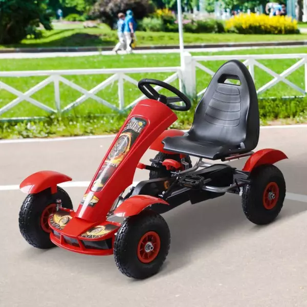 Coche de Pedales Go Kart Racing Deportivo con Asiento Ajustable Embrague y Freno para Niños mayores de 3 Años Carga 50kg 80x49x50cm Acero