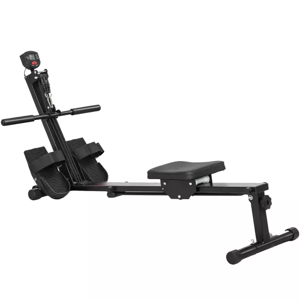 Máquina de remo, máquina para sit-ups, ajustable en 12 niveles, equipo cardiovascular 2 en 1, pantalla LCD, acero, plástico, negro
