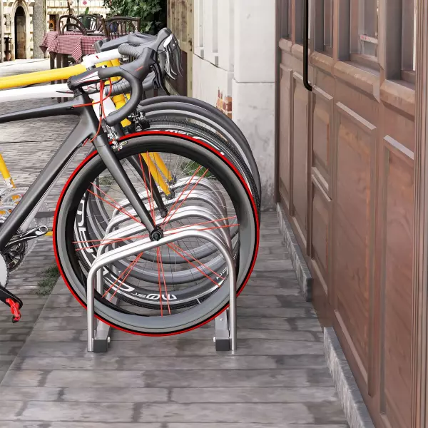Aparcamiento para 4 Bicicletas Soporte de Acero para Aparcar Bicicletas en el Suelo o Pared 110x33x27 cm Negro/PLATA