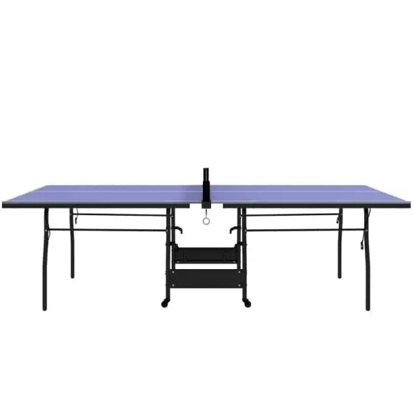 Mesa de Ping-Pong Tamaño Estándar con 4 Ruedas Red 2 Paletas y 3 Pelotas para Interior 274x152,5x76 cm Azul