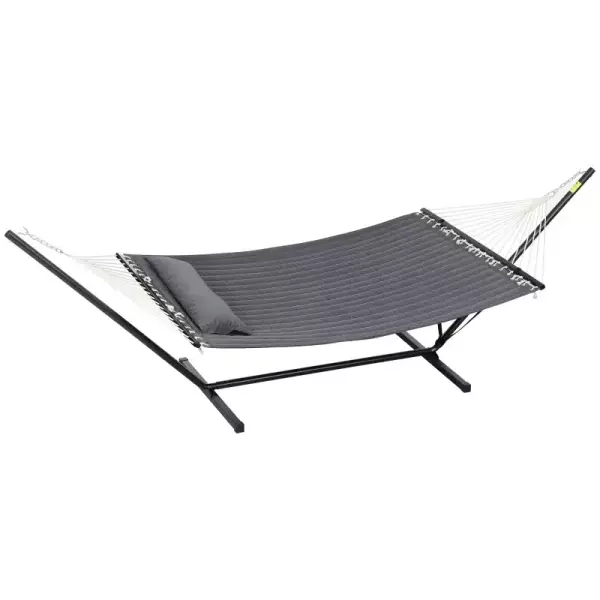 Hamaca de Jardín Portátil con Cojín Integrado en Algodón Poliéster y Acero 368x93x110 cm Gris Oscuro