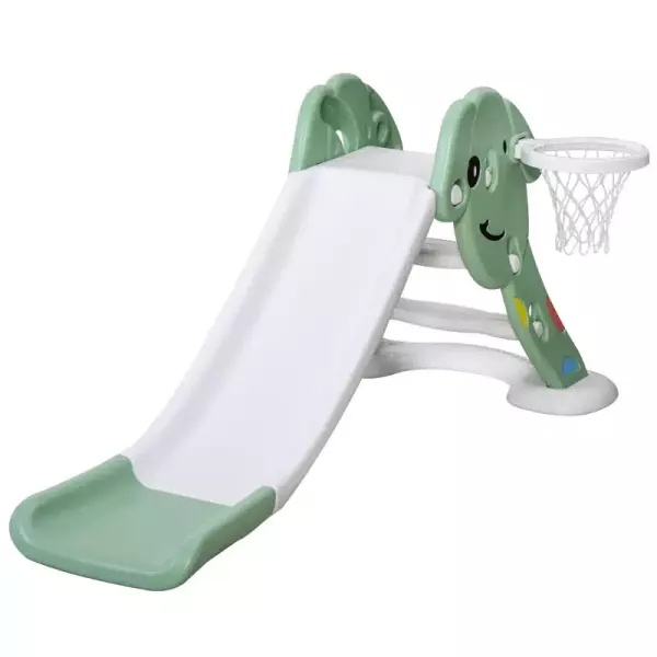 Tobogán Infantil con Canasta de Baloncesto para Niños de 18-48 Meses Juguete Interior y Exterior Carga 25 kg Accesorios Incluidos 68x146x68 cm Verde