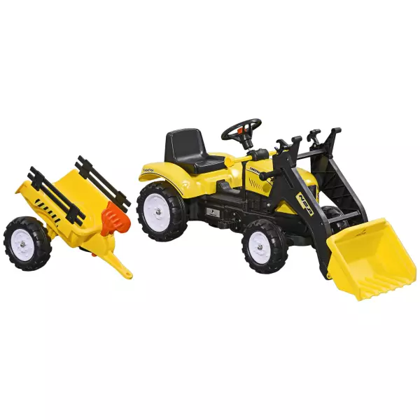 Tractor a Pedales para Niños de 3 Años Excavadora Infantil con Remolque Extraíble y Pala Delantera 167x41x52 cm Amarillo