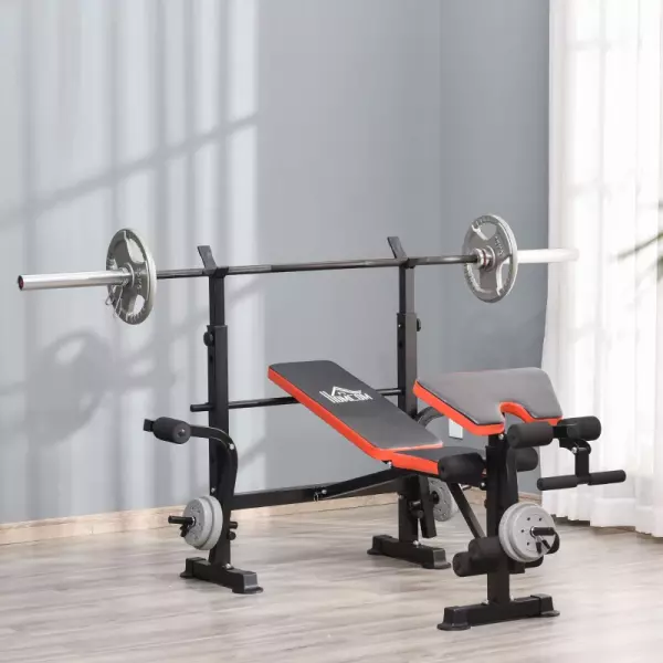 Banco de Pesas Multifuncional Banco de Musculación con Respaldo Ajustable Soporte de Barras para Fitness Entrenamiento Completo 105x150x112 cm Negro