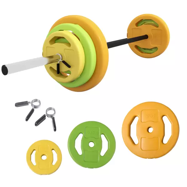 Barra de Pesas con 6 Discos de Pesos 1,5kg 2,5kg 5 kg para Entrenamiento Fuerza y Brazos 130x28x28 cm Multicolor