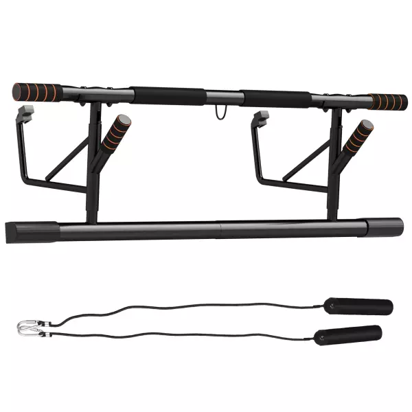 Barra de Dominadas de Pared con Bandas de Resistencia Carga 150 kg para Ejercicio y Entrenamiento Negro y Naranja