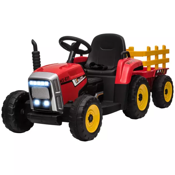 ractor Eléctrico con Remolque para Niños 3-6 Años con Control Remoto y Cinturón de Seguridad 136,5x50x52,5 cm Rojo