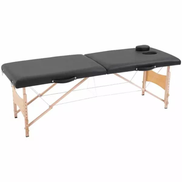 Camilla de Masaje Plegable con Marco de Madera con Altura Regulable y Bolsa de Transporte 186x60x58-81 cm Negro