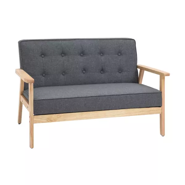 Sofá de 2 Plazas con Respaldo y Cojines Acolchados Patas de Madera Antideslizantes Botones con Mechones Salón Dormitorio Oficina 114x66x69 cm Gris