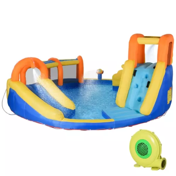 Castillo Hinchable Grande con Tobogán para 3-8 Años con Canasta Piscina Inflador 435x435x200 cm Multicolor