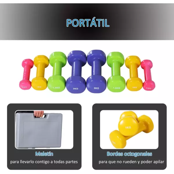 Juego de 8 Mancuernas 4 Pares de 0.5kg 1 kg 1.5 kg 2kg con Caja Exterior para Gimnasio y Entrenamiento en Casa