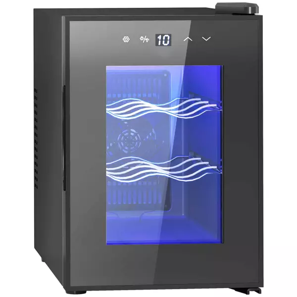 Nevera Vinos 6 Botellas 17L con Luz LED Interior Pantalla Táctil y Temperatura Regulable Negro