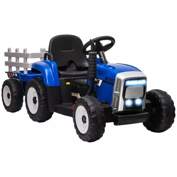 Tractor Eléctrico con Remolque para Niños 3-6 Años con Control Remoto y Cinturón de Seguridad 136,5x50x52,5 cm Azul