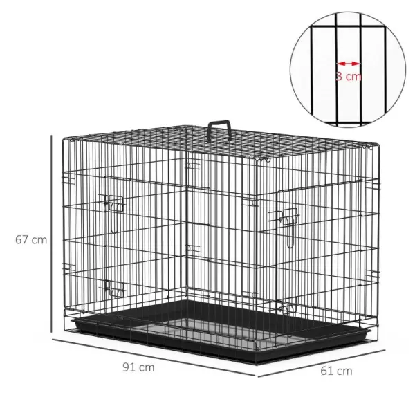 Transportín de Perro de 2 Puertas Jaula de Alambre para Perros Plegable con Asa Acero 91x61x67 cm Negro
