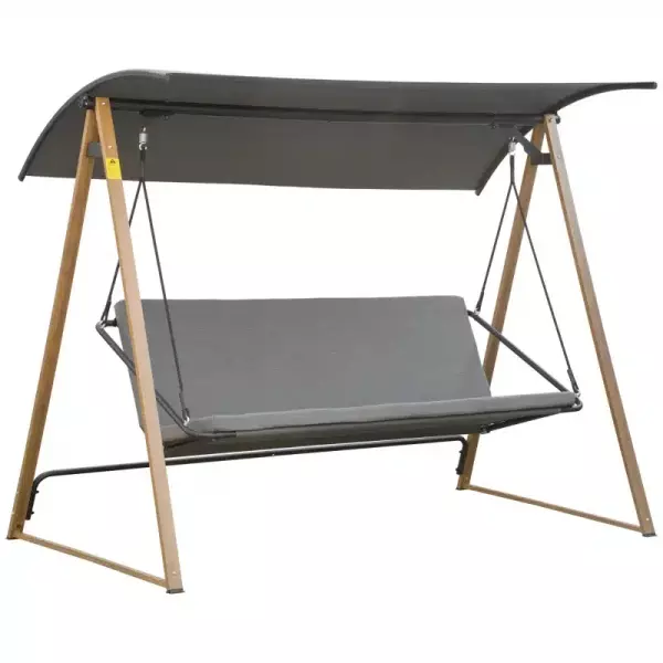 Columpio Balancín de Jardín de 3 Plazas con Techo Ajustable Asiento Acolchado 224x133x173 cm Gris