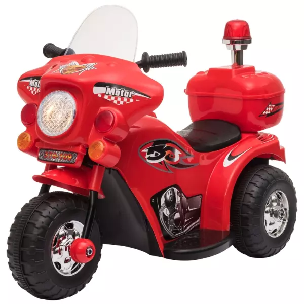 Moto Eléctrica para Niños de 18-36 Meses Motocicleta Infantil con 3 Ruedas y Batería 6V con Música Bocina Faros Baúl 80x35x52 cm Rojo