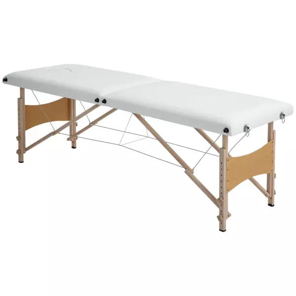 Camilla de Masaje Plegable con Marco de Madera con Altura Regulable y Bolsa de Transporte 186x60x58-81 cm Crema