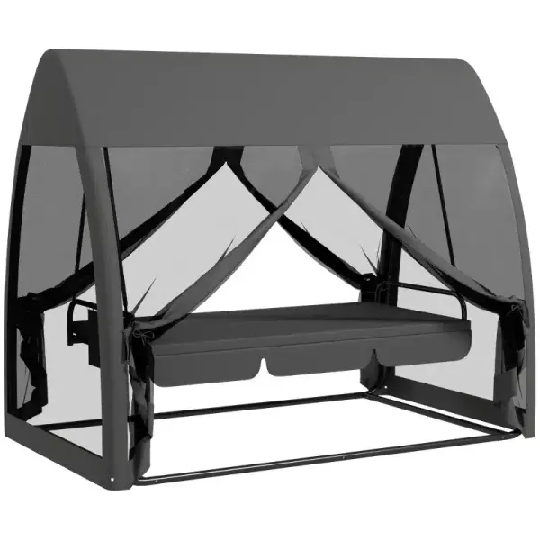 Balancín de Jardín de 3 Plazas Convertible en Cama Columpio con Mosquitera Estructura de Metal 240x140x197 cm Gris
