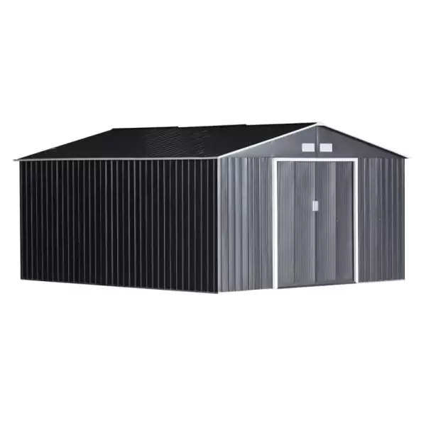 Cobertizo de Jardín 340x386x200 cm 12,27 m² Caseta Exterior de Acero para Almacenamiento de Herramientas con Puertas Correderas y Ventilaciones Gris