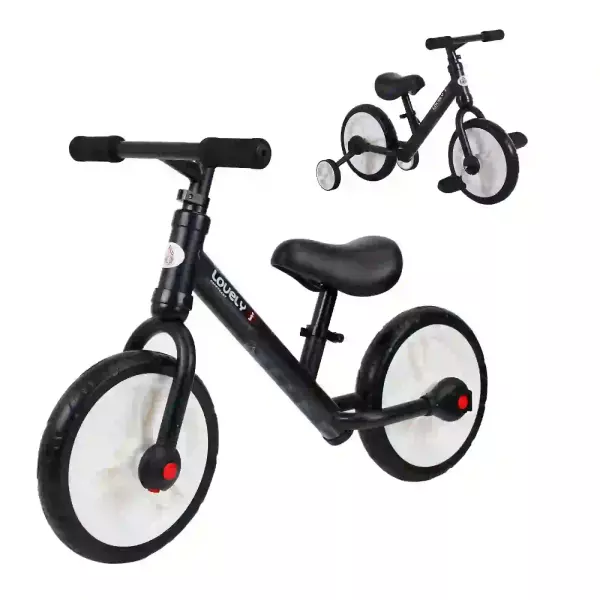 Bicicleta de Equilibrio con Pedales y Ruedas Entrenamiento Extraíbles de Asiento Regulable 33-38cm Niños +24 Meses Carga 25kg Negro
