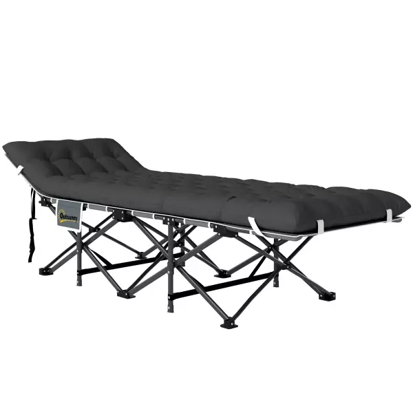 Cama de Camping Plegable con Colchón Extraíble Reposacabezas y Bolsa de Transporte 196x68x37 cm Negro