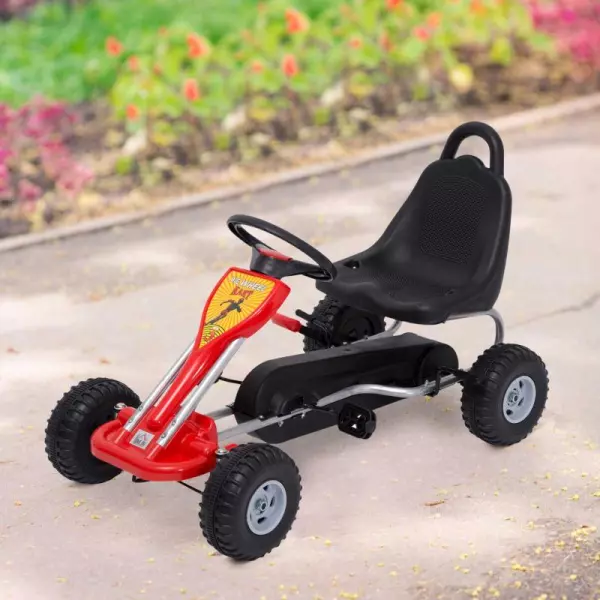 Go Kart a Pedales para Niños desde 3 Años Carga Máx. 30kg Coche de Pedales con Freno de Mano y Cadena 89x52x51 cm Rojo y Negro