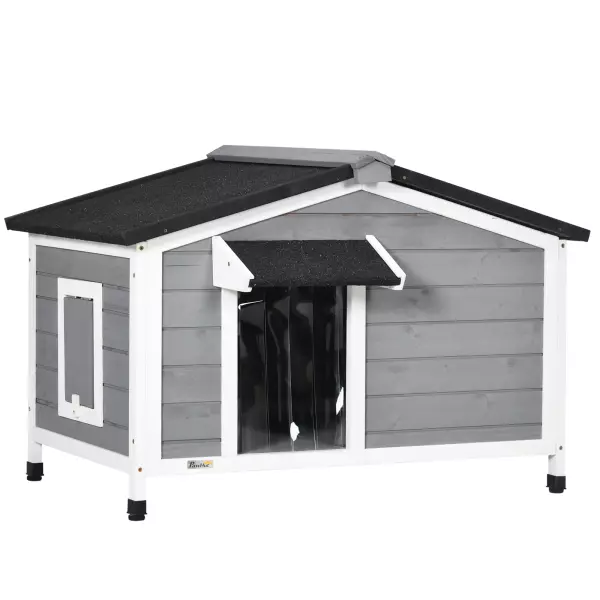 Caseta de Madera para Perros Casita para Mascotas con Techo Asfáltico y Base Extraíble 97x72x65 cm Gris
