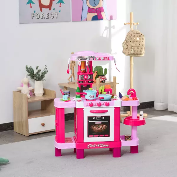 Set de Juguetes de Cocina para Niños Mayores de 3 Años Juegos de Rol Temprano Educativo con 38 Accesorios Incluidos 78x29x87 cm Rosa