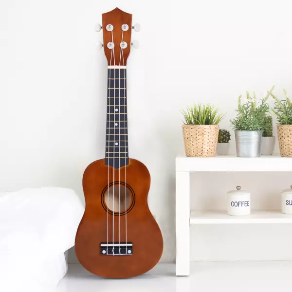 Ukelele 21 Pulgada Ukelele Soprano de Iniciación para Principiantes Ukelele Concierto Hawaiian Cuerdas Aquila de Nylon Material Madera Marrón