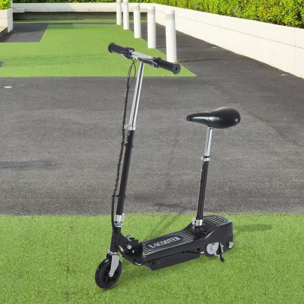 Patinete Eléctrico Plegable con Batería 120W Asiento Ajustable y Freno Negro Hierro y Plástico 78x40x96 cm
