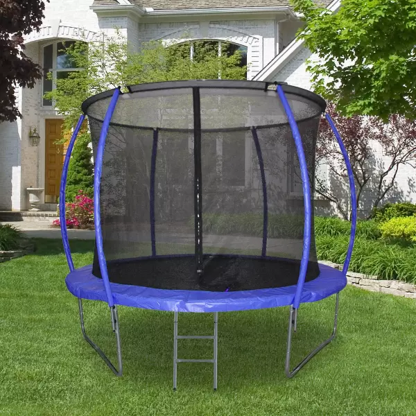 Cama Elástica Multifuncional para Exterior e Interior Trampolín Grande con Red Seguridad y Escalera Carga 100kg Diám.244x205 cm Rosa/AZUL