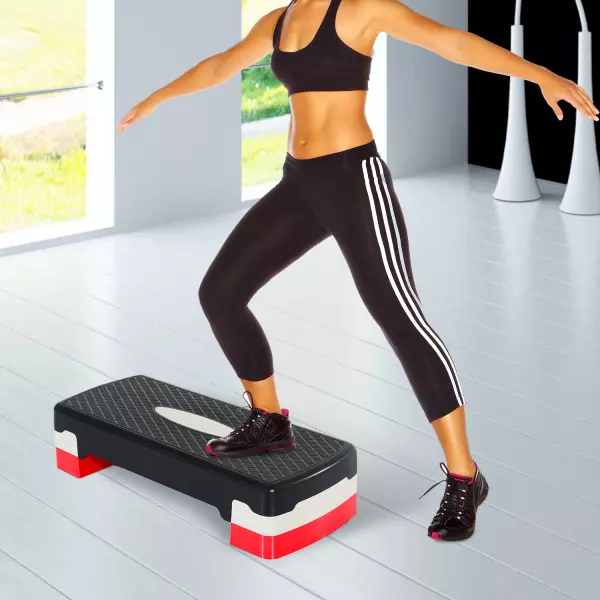 Tabla de Step Ajustable para Fitness Aeróbic Deporte Gimnasia - Color Negro Gris Rojo - Plástico - 68x29 cm