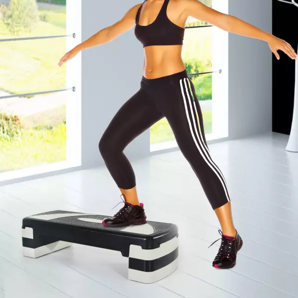 Tabla de Step Ajustable y Antideslizante para Fitness Aeróbic Deporte Gimnasia - Color Negro y Gris - Plástico - 80x31x10/15/20cm