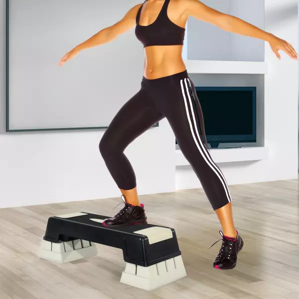 Tabla de Step para Fitness Aeróbic Deporte y Gimnasia - Color Negro y Gris - Plástico - 76x29x12.5-22.5 cm