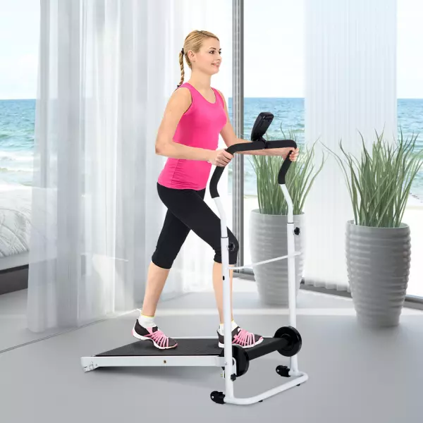 Cinta de Andar Manual Caminadora Plegable Portátil Pantalla LCD 2 Niveles de Inclinación Carga 110kg Blanco