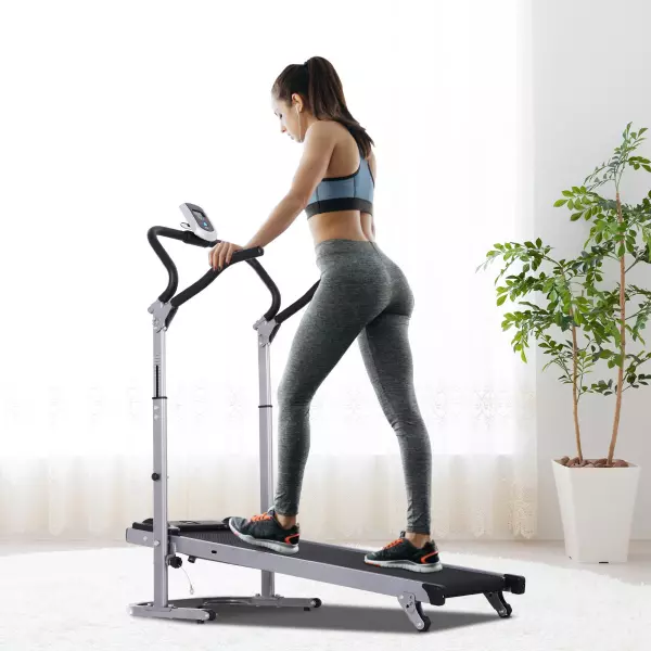 Cinta de Andar Manual Caminadora Plegable Portátil Pantalla LCD 3 Ángulos Reclinables Carga 150kg