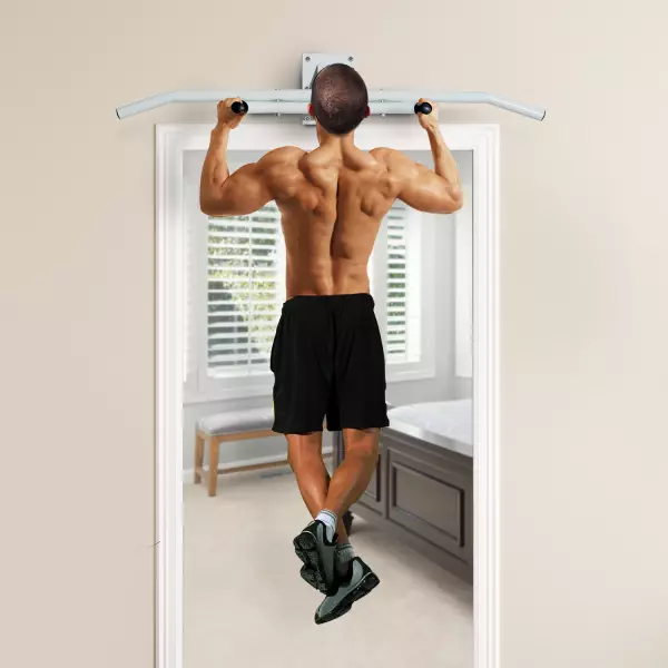 Barra de Dominadas Fija de Pared para Abdominales y Ejercicios de Musculación - Blanco - 118x44x20cm