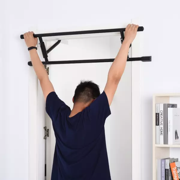 Barra de Pullup Plegable Barra de Dominadas Ajustable para Puerta Múltiple Uso para Ejercicios de Acero 102x35x25 cm Carga 110 kg Negro