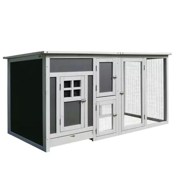 Gallinero Exterior Madera con Corredor Techo Abatible y Bandeja Extraíble Jaula para Gallinas Animales Pequeños Pollo 160x75x80cm