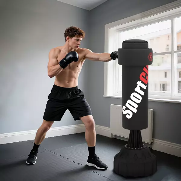 Saco de Boxeo de Pie 175 cm para Adultos Altura Ajustable de Banda Base Rellenable con Ventosas Amortiguador Negro