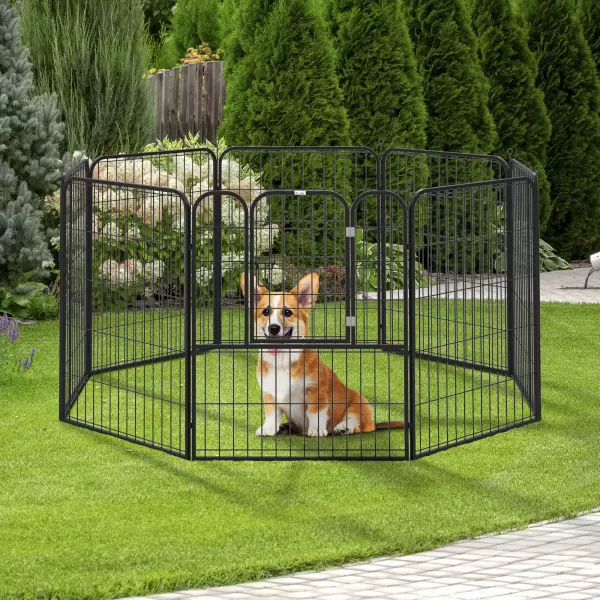 Parque para Mascotas Perros 8 Vallas 79x100 cm Corral Plegable con Puerta y Doble Pestillo Paneles Metálicos Cerca de Entrenamiento Negro