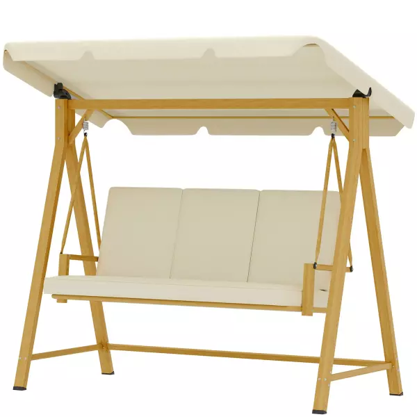 Balancín de Jardín con Toldo Ajustable para Tres Personas Estructura Metálica y Cojines 195x120x170 cm Beige