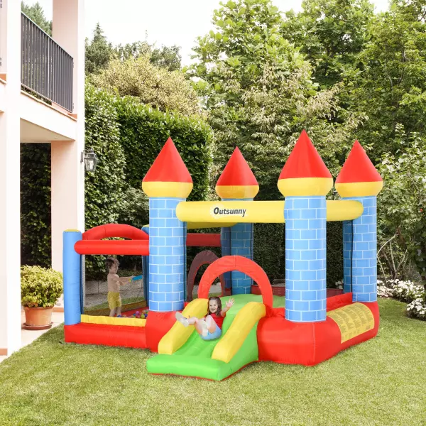 Castillo Hinchable Infantil con Tobogán Cama de Salto Inflador y Bolsa de Transporte para Interior y Exterior 300x275x210 cm Multicol