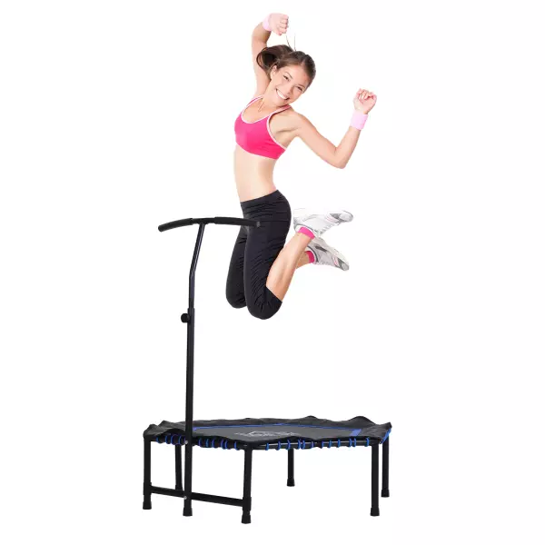 Trampolín Hexagonal Gimnasio para Power Jump Manillar Regulable Azul ?122x 122/130/138